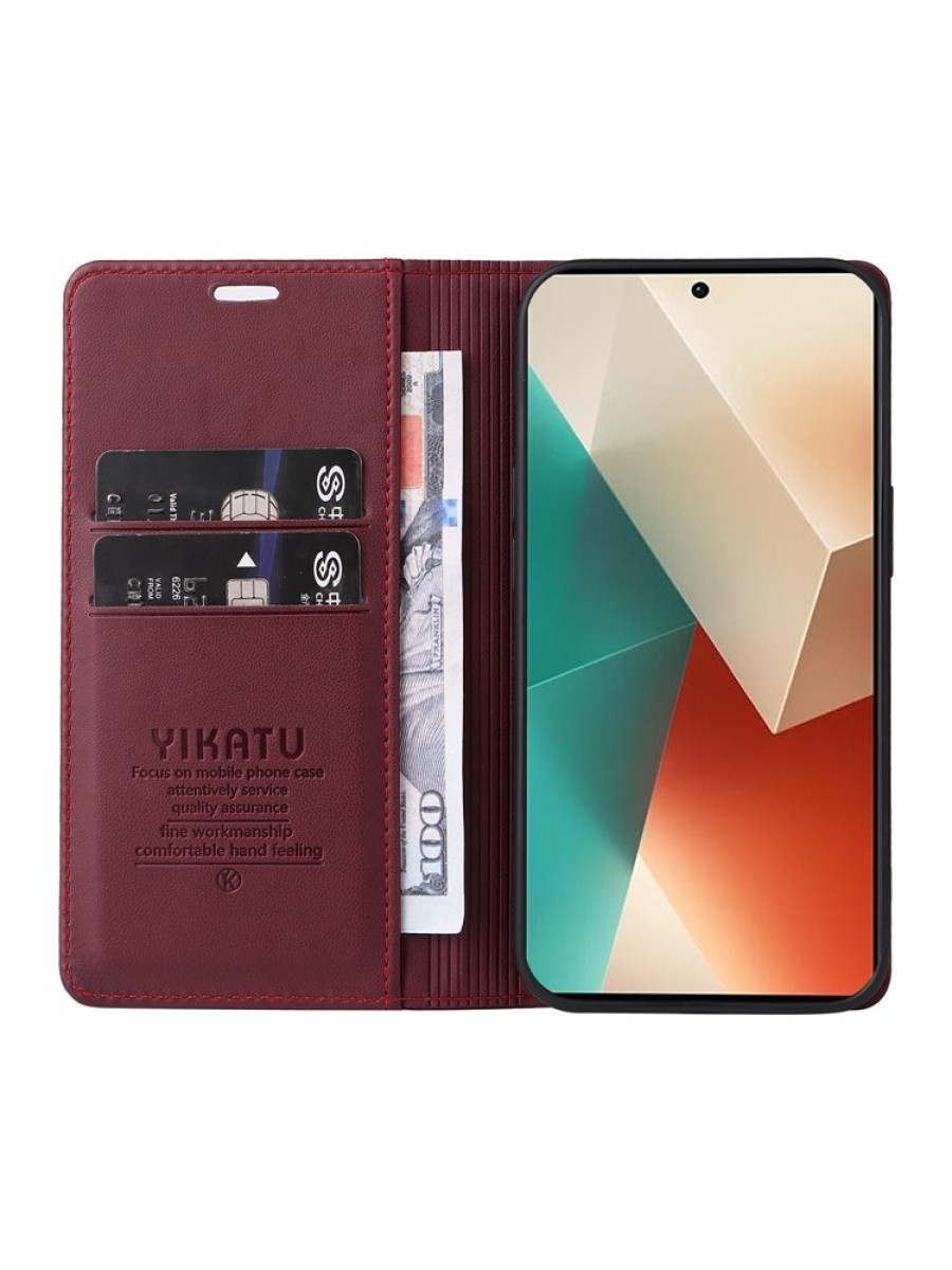 Калъф за телефон от еко кожа тип портмоне за Xiaomi Redmi Note 13 - червен
