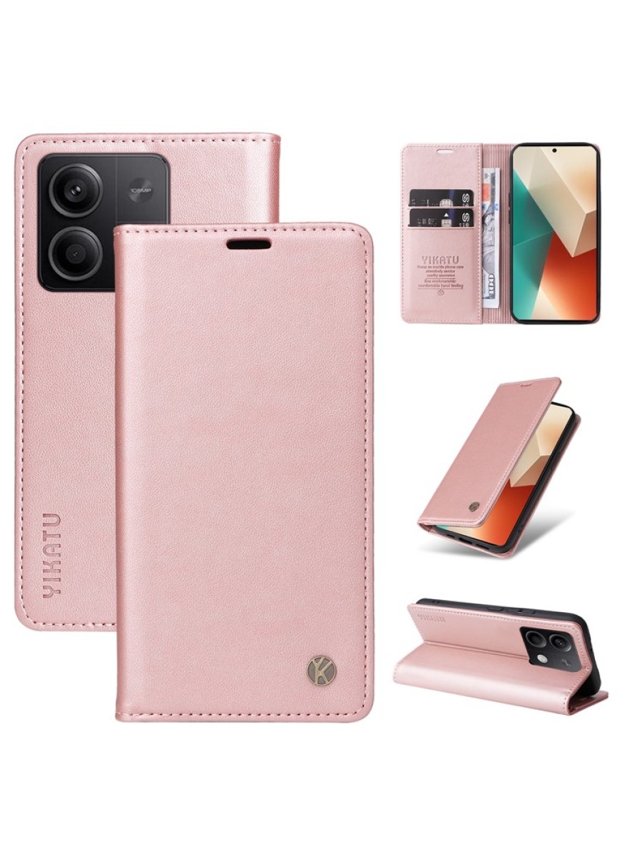 Калъф за телефон от еко кожа тип портмоне за Xiaomi Redmi Note 13 - розов