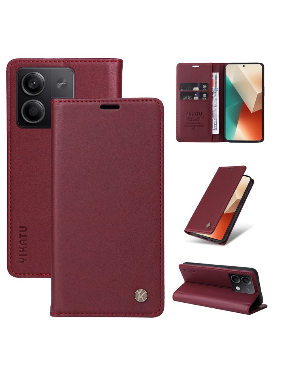 Калъф за телефон от еко кожа тип портмоне за Xiaomi Redmi Note 13 - червен