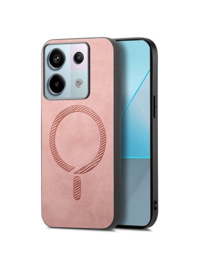 Предпазен гръб от еко кожа съвместим с MagSafe за Xiaomi Redmi Note 13 Pro - розов