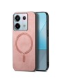 Предпазен гръб от еко кожа съвместим с MagSafe за Xiaomi Redmi Note 13 Pro - розов
