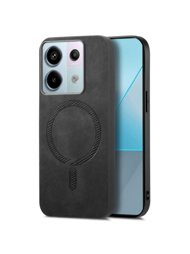 Предпазен гръб от еко кожа съвместим с MagSafe за Xiaomi Redmi Note 13 Pro - черен
