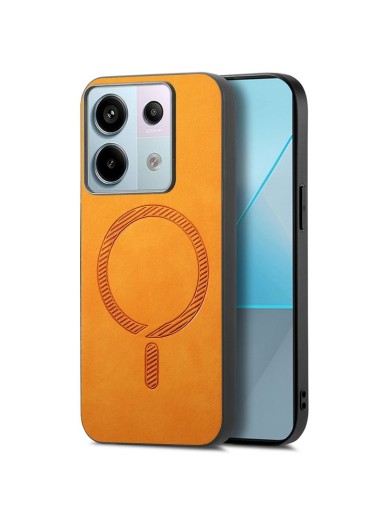 Предпазен гръб от еко кожа съвместим с MagSafe за Xiaomi Redmi Note 13 Pro - жълт