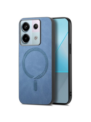 Предпазен гръб от еко кожа съвместим с MagSafe за Xiaomi Redmi Note 13 Pro - син