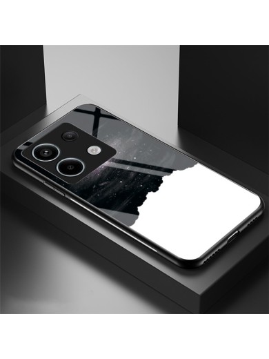 Предпазен гръб от закалено стъкло с шарки на звездно небе за Xiaomi Redmi Note 13 Pro - черен и бял