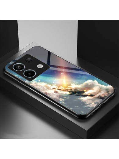 Предпазен гръб от закалено стъкло с шарки на звездно небе за Xiaomi Redmi Note 13 Pro - син