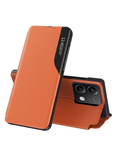 Калъф от еко кожа с прозорец за Xiaomi Redmi Note 13 Pro - оранжев