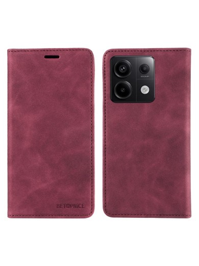 Калъф от еко кожа тип портмоне с RFID  блокираща технология за Xiaomi Redmi Note 13 Pro - червен