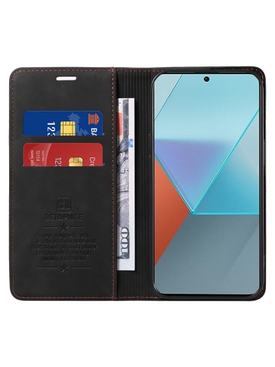 Калъф от еко кожа тип портмоне с RFID  блокираща технология за Xiaomi Redmi Note 13 Pro - черен