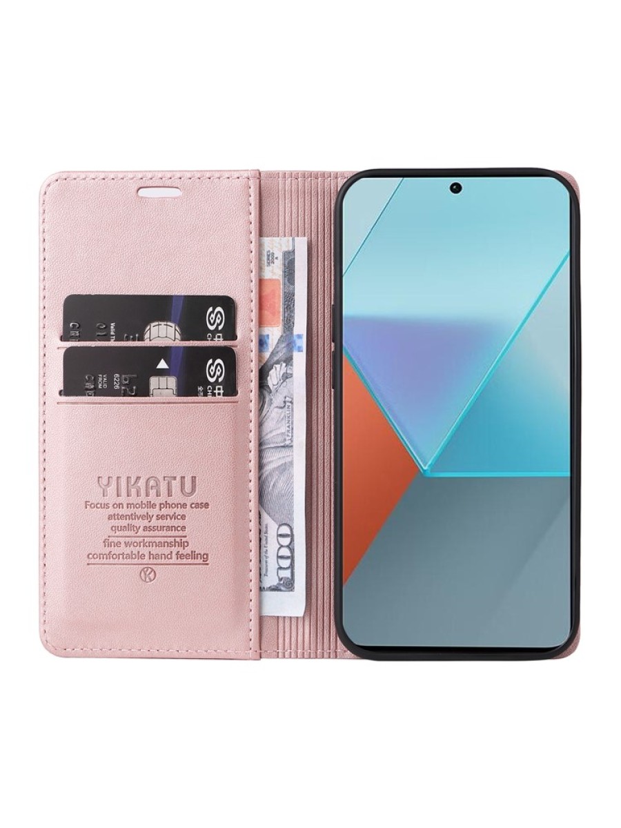 Калъф за телефон от еко кожа тип портмоне за Xiaomi Redmi Note 13 Pro - розов