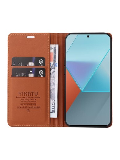 Калъф за телефон от еко кожа тип портмоне за Xiaomi Redmi Note 13 Pro - кафяв