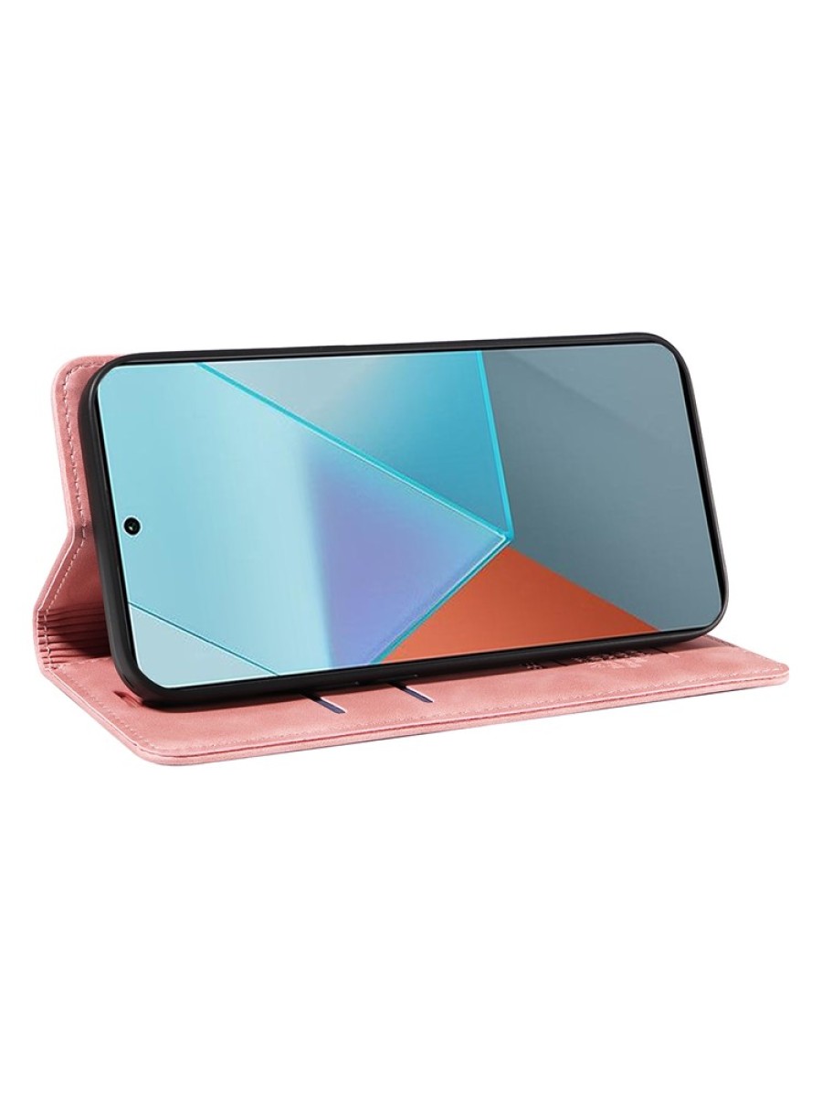 Калъф от еко кожа тип портмоне с RFID  блокираща технология за Xiaomi Redmi Note 13 Pro - розов