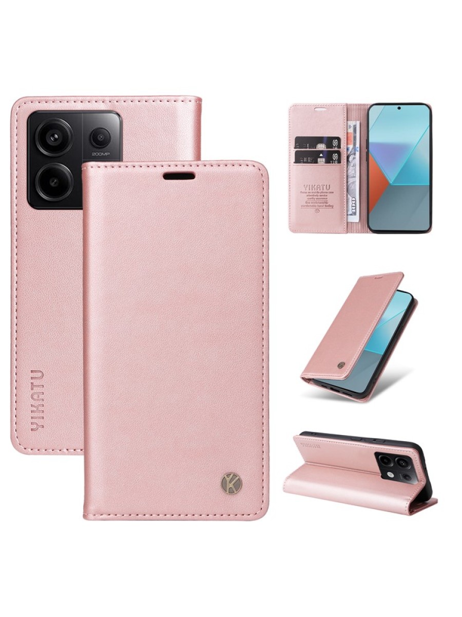 Калъф за телефон от еко кожа тип портмоне за Xiaomi Redmi Note 13 Pro - розов