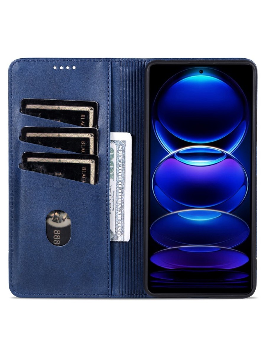 Калъф от еко кожа тип портмоне за Xiaomi Redmi Note 13R - син