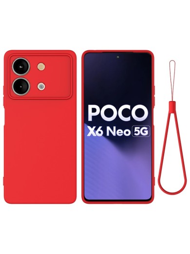 Предпазен удароустойчив силиконов гръб с каишка за Xiaomi Redmi Note 13R Pro - червен