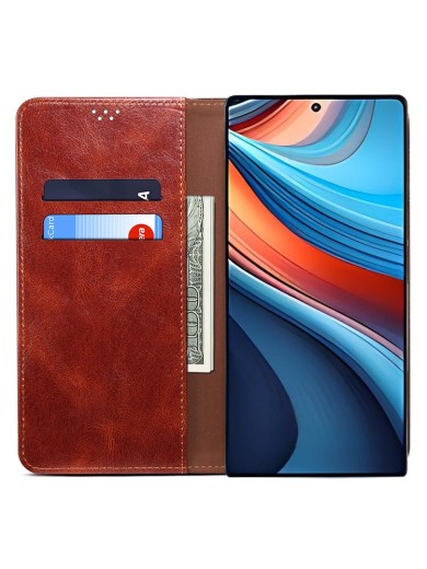 Калъф от еко кожа тип портмоне за Xiaomi Redmi Note 13R Pro - кафяв