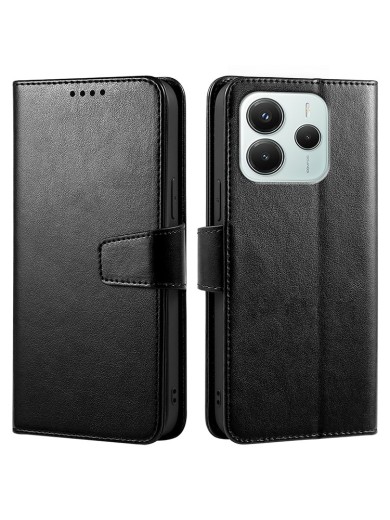 Предпазен калъф от еко кожа за Xiaomi Redmi Note 14 4G - черен Предпазен калъф от еко кожа за Xiaomi Redmi Note 14 4G - черен