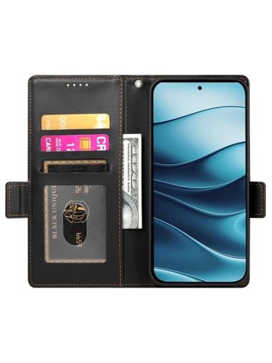 Калъф от еко кожа тип портмоне за Xiaomi Redmi Note 14 4G - черен