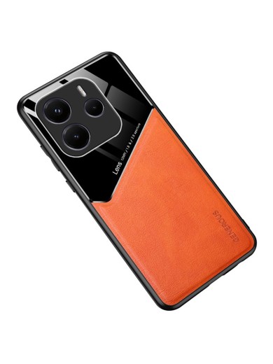 Предпазен гръб с покритие от еко кожа за Xiaomi Redmi Note 14 5G - оранжев Предпазен гръб с покритие от еко кожа за Xiaomi Redmi Note 14 5G - оранжев
