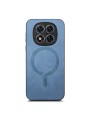 Предпазен гръб от еко кожа съвместим с MagSafe за Xiaomi Redmi Note 14 Pro+ 5G - син