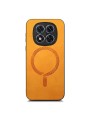 Предпазен гръб от еко кожа съвместим с MagSafe за Xiaomi Redmi Note 14 Pro+ 5G - жълт
