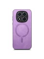Предпазен гръб от еко кожа съвместим с MagSafe за Xiaomi Redmi Note 14 Pro+ 5G - лилав