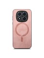 Предпазен гръб от еко кожа съвместим с MagSafe за Xiaomi Redmi Note 14 Pro+ 5G - розов