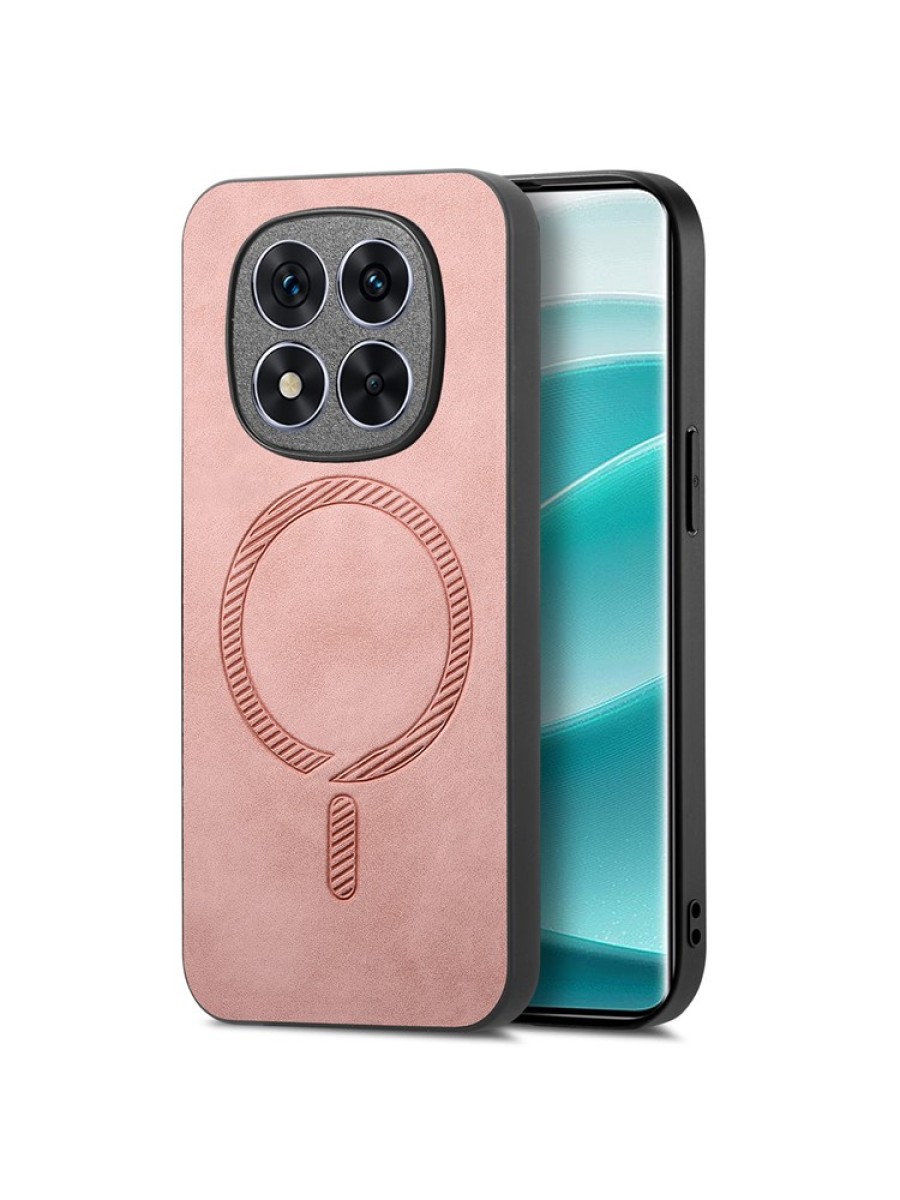 Предпазен гръб от еко кожа съвместим с MagSafe за Xiaomi Redmi Note 14 Pro+ 5G - розов