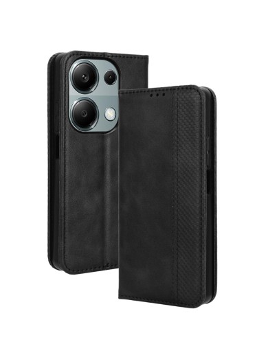Калъф от еко кожа с ретро текстура тип портмоне за Xiaomi Redmi Note 14S - черен
