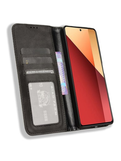 Калъф от еко кожа с ретро текстура тип портмоне за Xiaomi Redmi Note 14S - черен