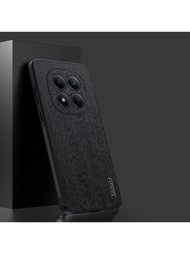 Удароустойчив гръб от еко кожа с дървесна текстура за Xiaomi Redmi Note 15 4G - черен
