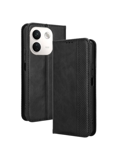 Калъф от еко кожа с ретро текстура тип портмоне за Xiaomi Redmi Note 17 Pro Max - черен