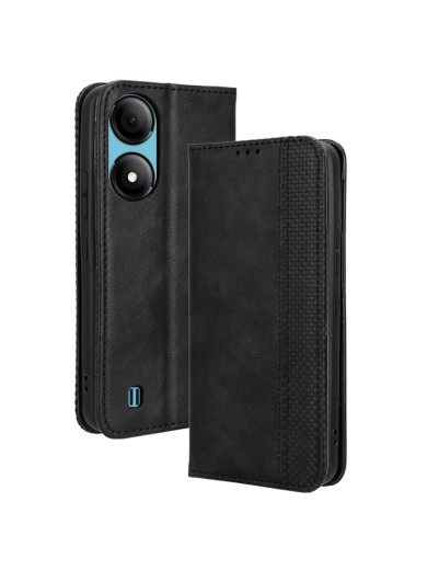 Калъф от еко кожа с ретро текстура тип портмоне за ZTE Blade A33S - черен