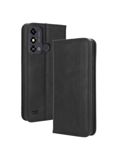 Калъф от еко кожа с ретро текстура тип портмоне за ZTE Blade A53 - черен