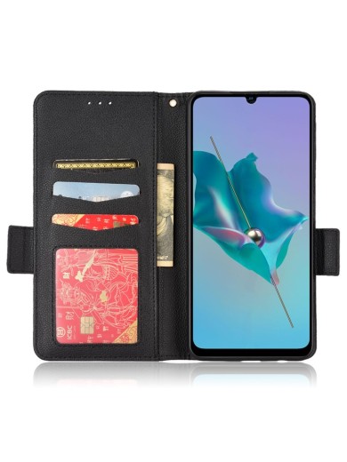 Калъф от еко кожа тип портмоне с личи текстура за ZTE Blade A72 - черен