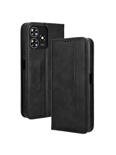 Калъф от еко кожа с ретро текстура тип портмоне за ZTE Blade A73 - черен
