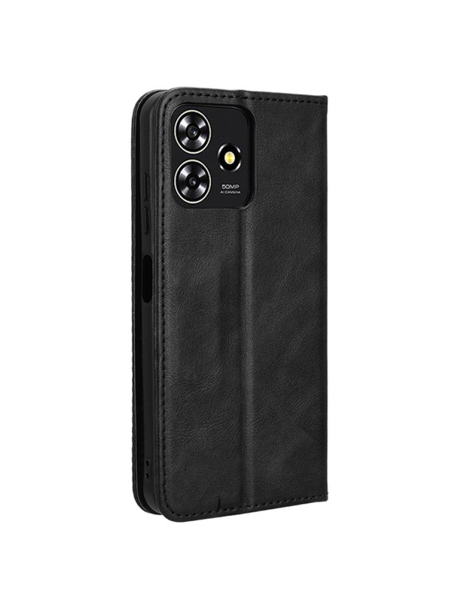Калъф от еко кожа с ретро текстура тип портмоне за ZTE Blade A73 - черен