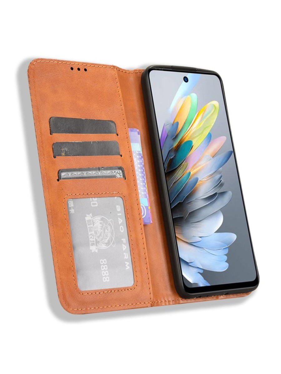 Калъф от еко кожа с мозаечни елементи тип портмоне за ZTE Blade A75 4G - кафяв
