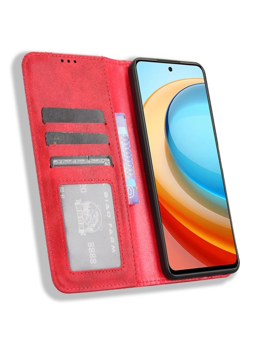 Калъф от еко кожа с мозаечни елементи тип портмоне за ZTE Blade A75 - червен