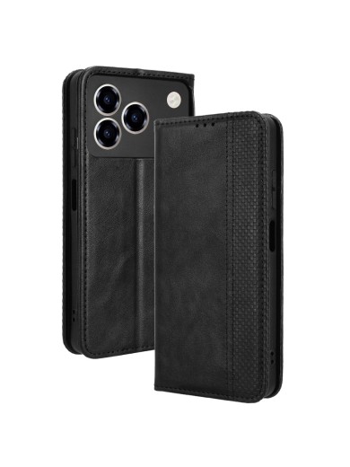Калъф от еко кожа с ретро текстура тип портмоне за ZTE Blade A76 4G - черен