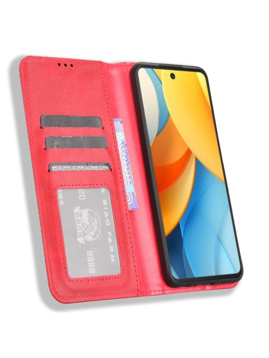 Калъф от еко кожа с ретро текстура тип портмоне за ZTE Blade V60 Design - червен