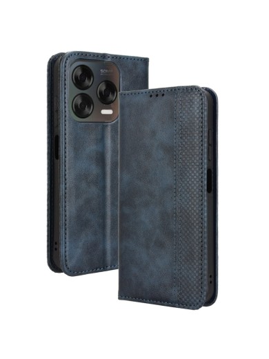 Калъф от еко кожа с ретро текстура тип портмоне за ZTE Blade V70 Design - син
