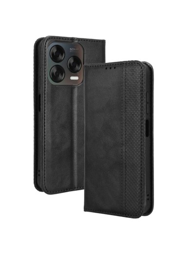 Калъф от еко кожа с ретро текстура тип портмоне за ZTE Blade V70 Design - черен