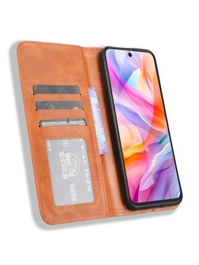 Калъф от еко кожа с ретро текстура тип портмоне за ZTE Blade V70 Design - кафяв
