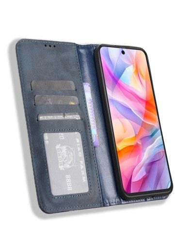 Калъф от еко кожа с ретро текстура тип портмоне за ZTE Blade V70 Design - син