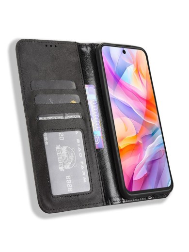 Калъф от еко кожа с ретро текстура тип портмоне за ZTE Blade V70 Design - черен