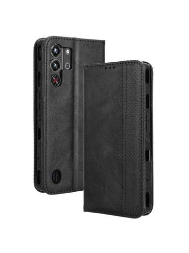 Калъф от еко кожа с мозаечни елементи тип портмоне за ZTE nubia Red Magic 10 Pro+ - черен