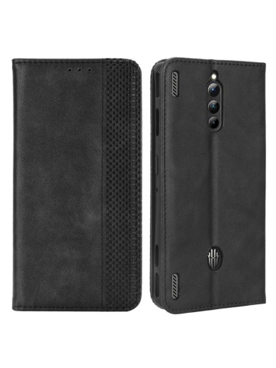 Калъф от еко кожа с ретро текстура тип портмоне за ZTE nubia Red Magic 8 Pro - черен Калъф от еко кожа с ретро текстура тип портмоне за ZTE nubia Red Magic 8 Pro - черен