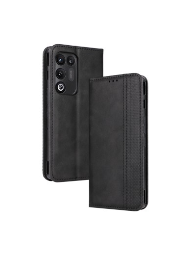 Калъф от еко кожа с ретро текстура тип портмоне за ZTE nubia RedMagic 11 Air - черен
