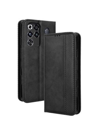 Калъф от еко кожа с ретро текстура тип портмоне за ZTE nubia RedMagic 11 Pro+ - черен